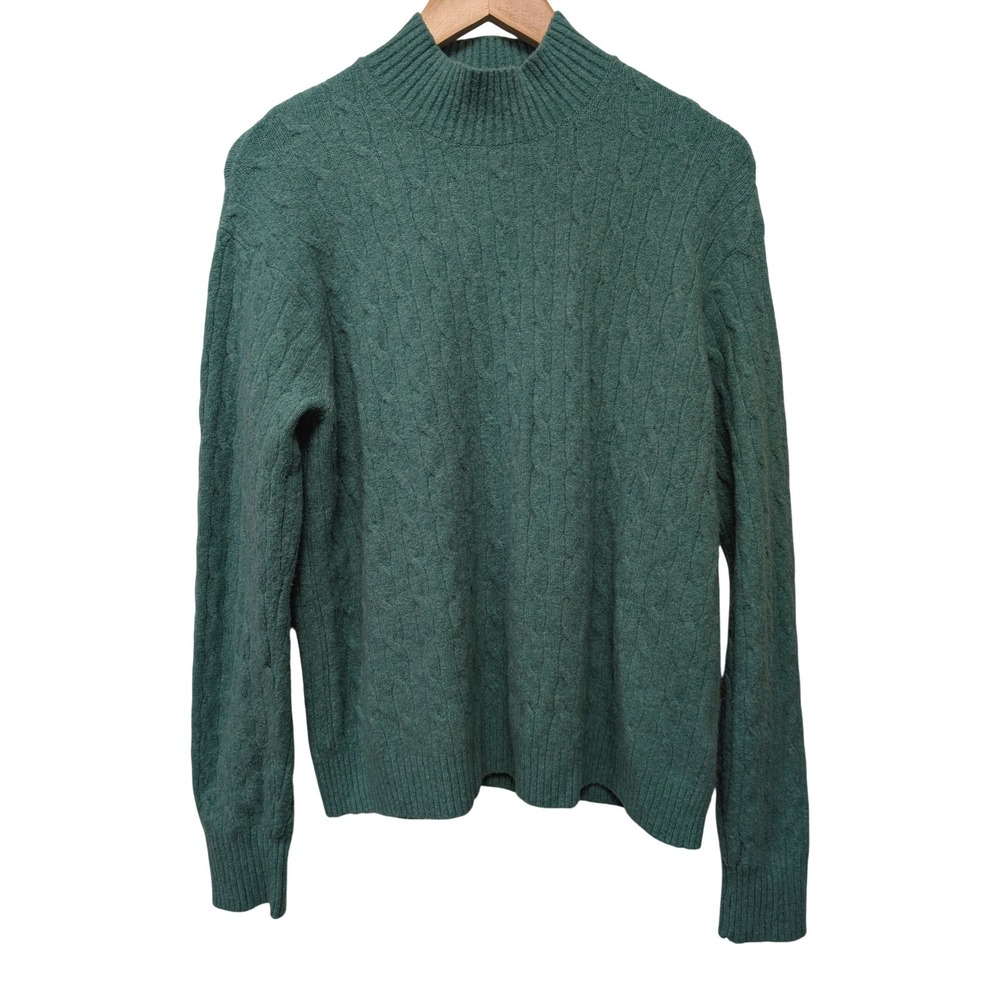 J.Crew Men's Extra-Soft Cable Knit Mock Neck Sweater Teal Green Holidays Winter